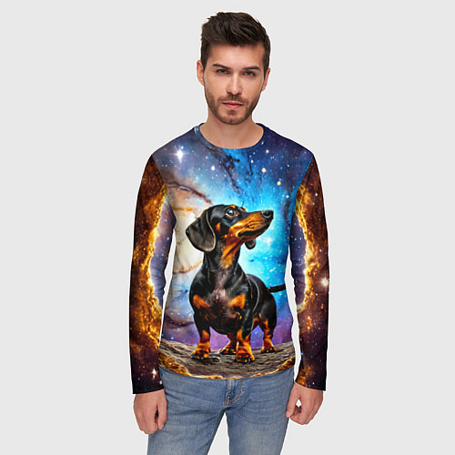 Мужской лонгслив Такса в космосе / 3D-принт – фото 3