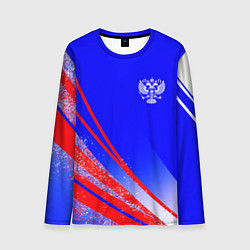 Мужской лонгслив Герб России на фоне цветов флага государства