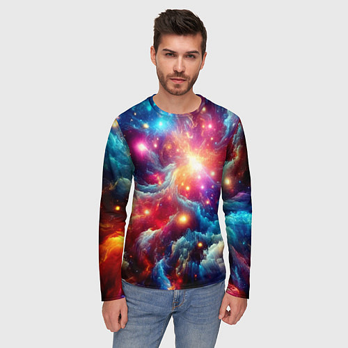 Мужской лонгслив Colorfull neon space clouds - ai art fantasy / 3D-принт – фото 3