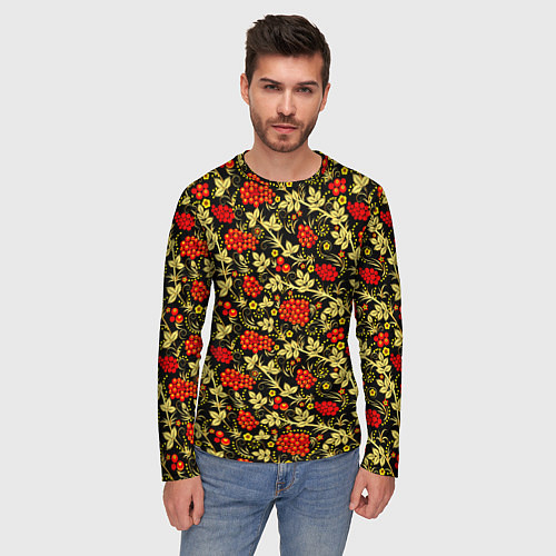 Мужской лонгслив Рябина с золотой листвой / 3D-принт – фото 3