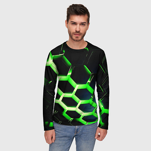 Мужской лонгслив Neon Honeycombs / 3D-принт – фото 3