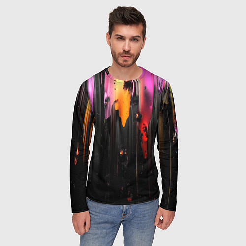 Мужской лонгслив Разноцветная рельефная краска текстура / 3D-принт – фото 3