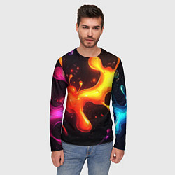 Лонгслив мужской Радужные кляксы на черном фоне, цвет: 3D-принт — фото 2
