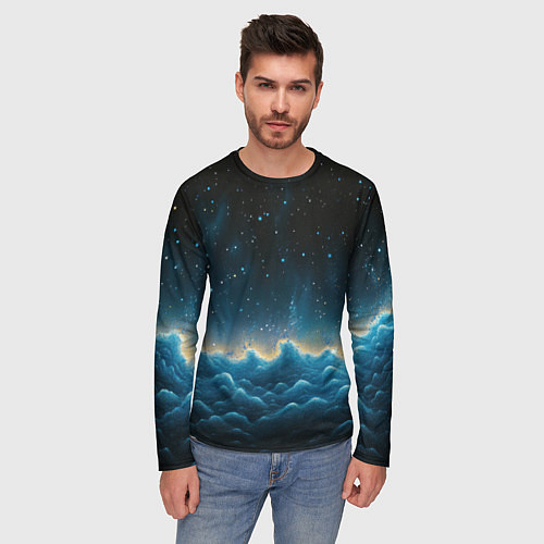 Мужской лонгслив Облака и черное небо текстура / 3D-принт – фото 3