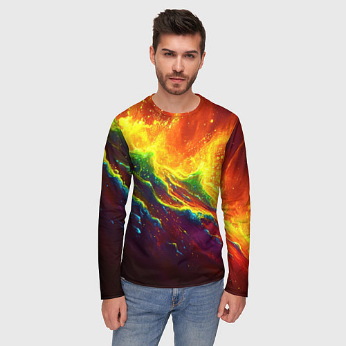 Мужской лонгслив Абстрактные волны с огнем / 3D-принт – фото 3