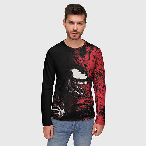 Мужской лонгслив Веном на красном / 3D-принт – фото 3