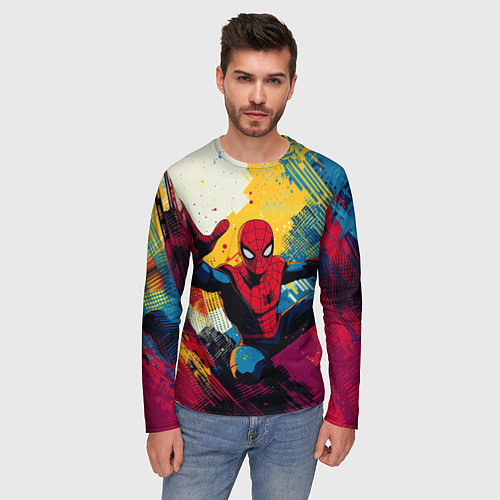 Мужской лонгслив Человек паук висит на паутине / 3D-принт – фото 3