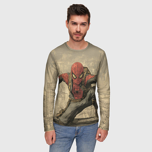 Мужской лонгслив Человек-паук готов спасать мир / 3D-принт – фото 3