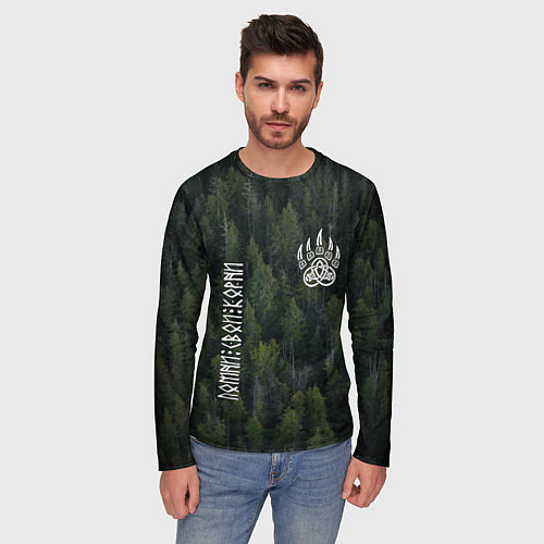 Мужской лонгслив Помни свои корни - лапа медведя печать Велеса / 3D-принт – фото 3