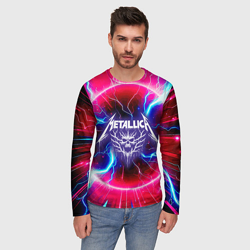 Мужской лонгслив Metallica - neon glow / 3D-принт – фото 3