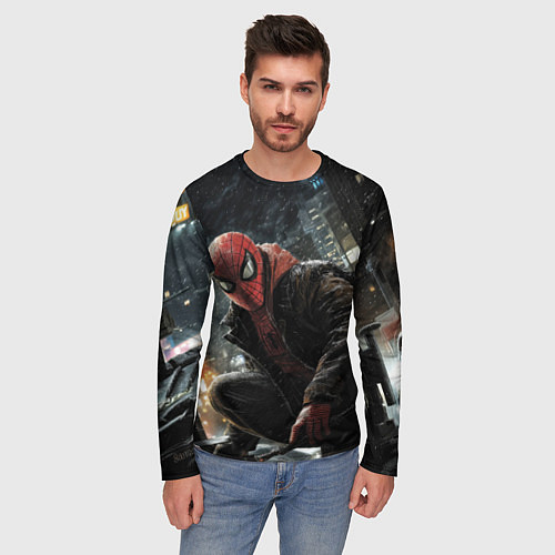 Мужской лонгслив Человек-паук и поздняя ночь / 3D-принт – фото 3