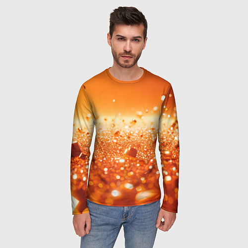 Мужской лонгслив Оранжевые блестящие частицы текстура / 3D-принт – фото 3