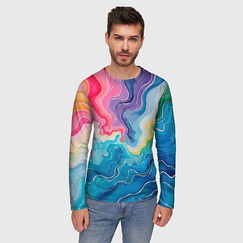 Мужской лонгслив Абстрактные волны в мраморном стиле / 3D-принт – фото 3
