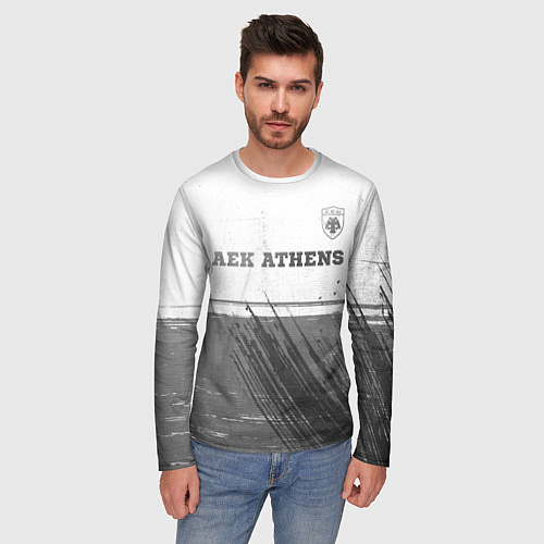 Мужской лонгслив AEK Athens - white gradient посередине / 3D-принт – фото 3