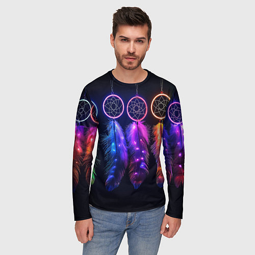 Мужской лонгслив Ловцы снов - свечение перьев / 3D-принт – фото 3