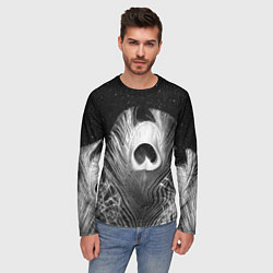 Лонгслив мужской Изогнутые белые перья павлина - чб иллюстрация, цвет: 3D-принт — фото 2