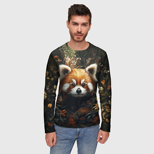 Мужской лонгслив Красная панда в лесной чаще / 3D-принт – фото 3