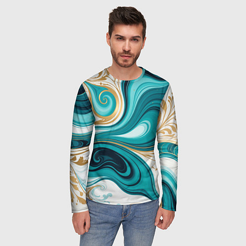 Мужской лонгслив Бирюза и золото / 3D-принт – фото 3