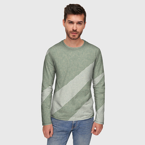 Мужской лонгслив Светлый серо-зелёный абстрактный / 3D-принт – фото 3