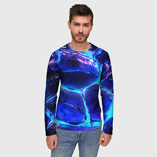 Мужской лонгслив Объемные плиты в неоновом свечение / 3D-принт – фото 3