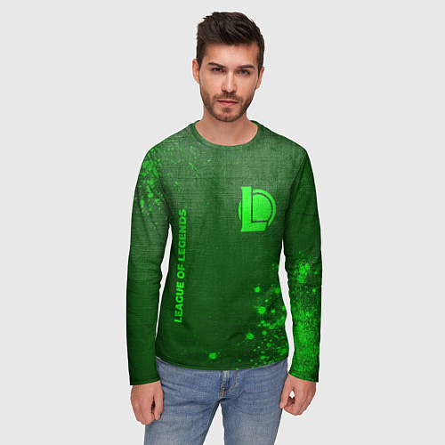 Мужской лонгслив League of Legends - green gradient вертикально / 3D-принт – фото 3