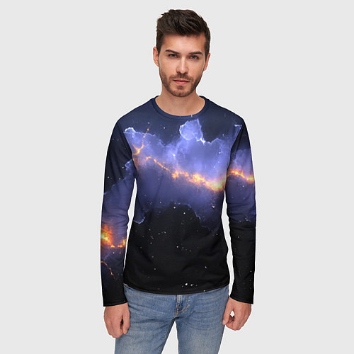 Мужской лонгслив Молния в фиолетовом небе текстура / 3D-принт – фото 3