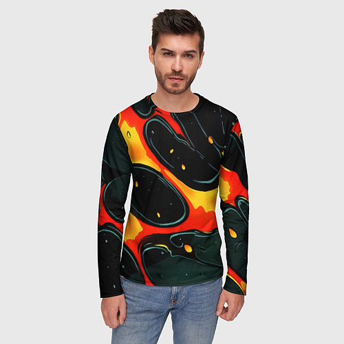 Мужской лонгслив Оранжевые разломы текстура / 3D-принт – фото 3