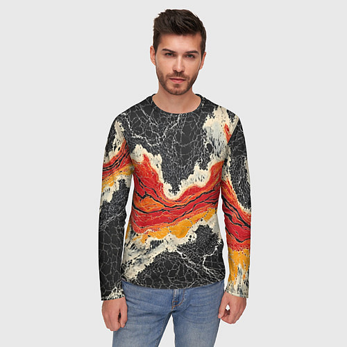 Мужской лонгслив Красно-черная потертая текстура / 3D-принт – фото 3