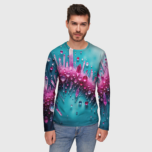 Мужской лонгслив Розовые кристаллы / 3D-принт – фото 3
