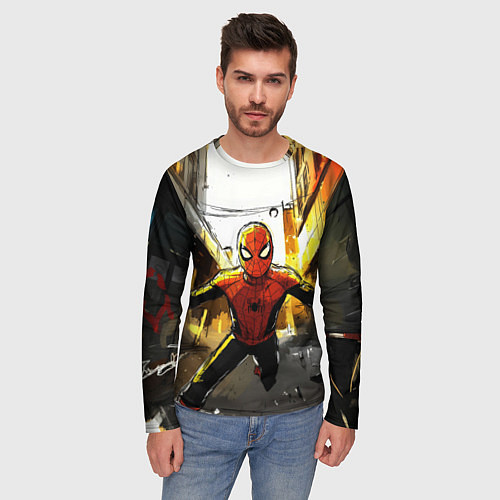 Мужской лонгслив Бегущий человек - паук / 3D-принт – фото 3