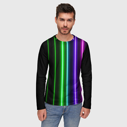Мужской лонгслив Neon lines / 3D-принт – фото 3