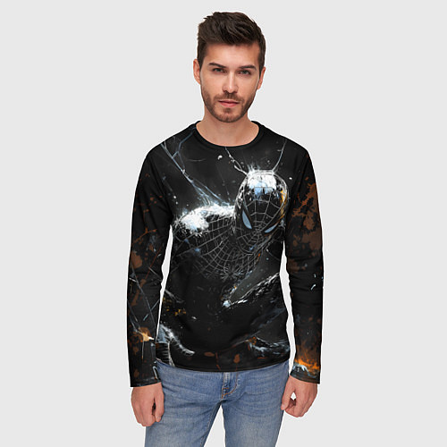 Мужской лонгслив Человек-паук в черном костюме / 3D-принт – фото 3