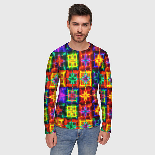 Мужской лонгслив Неоновое стекло абстракция / 3D-принт – фото 3