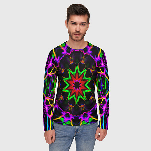 Мужской лонгслив Неоновая геометрия узоры / 3D-принт – фото 3