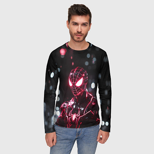 Мужской лонгслив Человек-паук в красно-черном костюме / 3D-принт – фото 3
