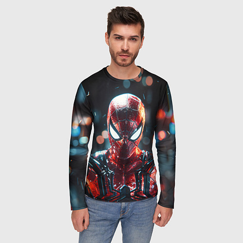 Мужской лонгслив Человек-паук и вспышки света / 3D-принт – фото 3