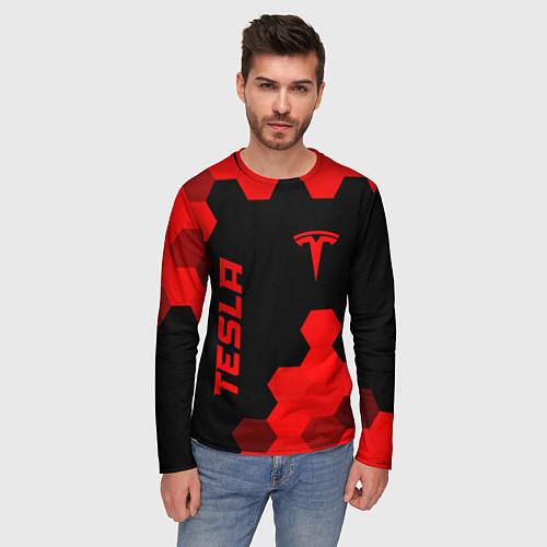 Мужской лонгслив Tesla - red gradient вертикально / 3D-принт – фото 3