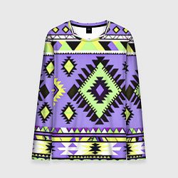 Лонгслив мужской Геометрический сиренево желтый орнамент ацтеков, цвет: 3D-принт