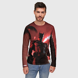 Лонгслив мужской Бэтмен красный ночной город, цвет: 3D-принт — фото 2