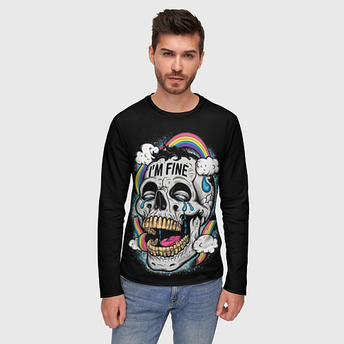 Мужской лонгслив Skull and rainbow - im fine / 3D-принт – фото 3