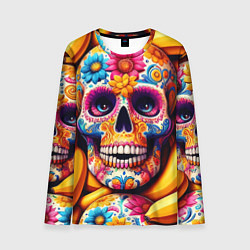 Мужской лонгслив Цветочный череп среди бананов - нейроарт