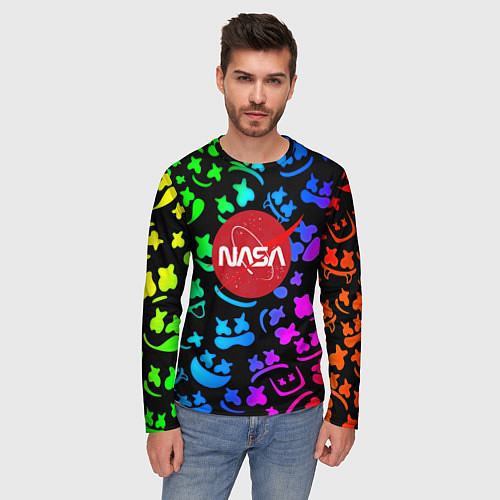 Мужской лонгслив Marshmello x NASA gradient / 3D-принт – фото 3