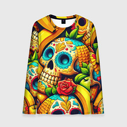 Лонгслив мужской Colorfull skulls and bananas - pop art pattern, цвет: 3D-принт