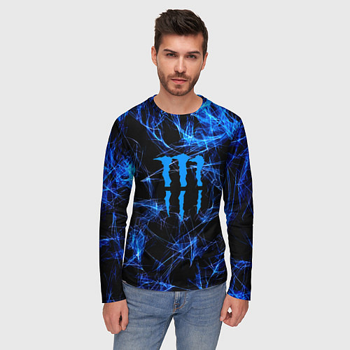 Мужской лонгслив Monster energy искры дымы / 3D-принт – фото 3