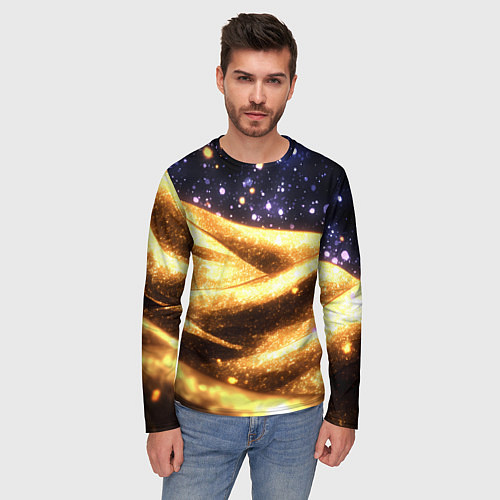 Мужской лонгслив Золотая текстура и синее небо / 3D-принт – фото 3
