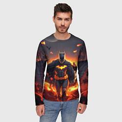 Лонгслив мужской Бэтмен - летучие мыши и огонь, цвет: 3D-принт — фото 2