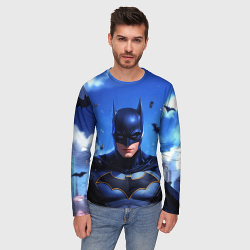 Мужской лонгслив Бэтмен синее небо / 3D-принт – фото 3