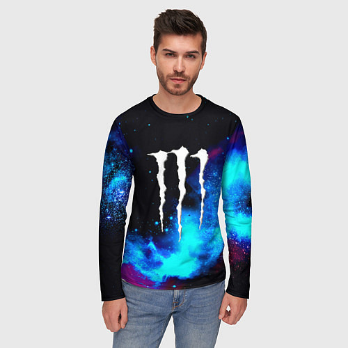 Мужской лонгслив Monster energy космос / 3D-принт – фото 3