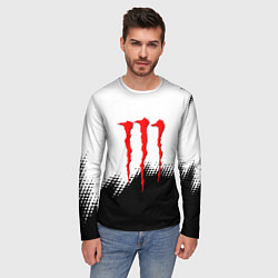 Лонгслив мужской Monster energy чёрно белые краски, цвет: 3D-принт — фото 2