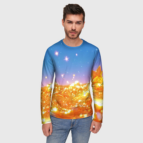 Мужской лонгслив Золотые шарики на голубом фоне / 3D-принт – фото 3